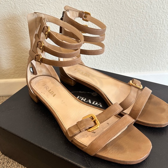 Prada Nude Gladiator Sandals - Picture 1 of 8